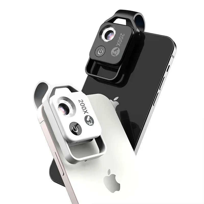 Black Portable 200X Clip-On Microscope Lens for Smartphone - HD Pocket Magnifier with CPL Filter and LED Light(excluding mobile phones) Wholesale Hub