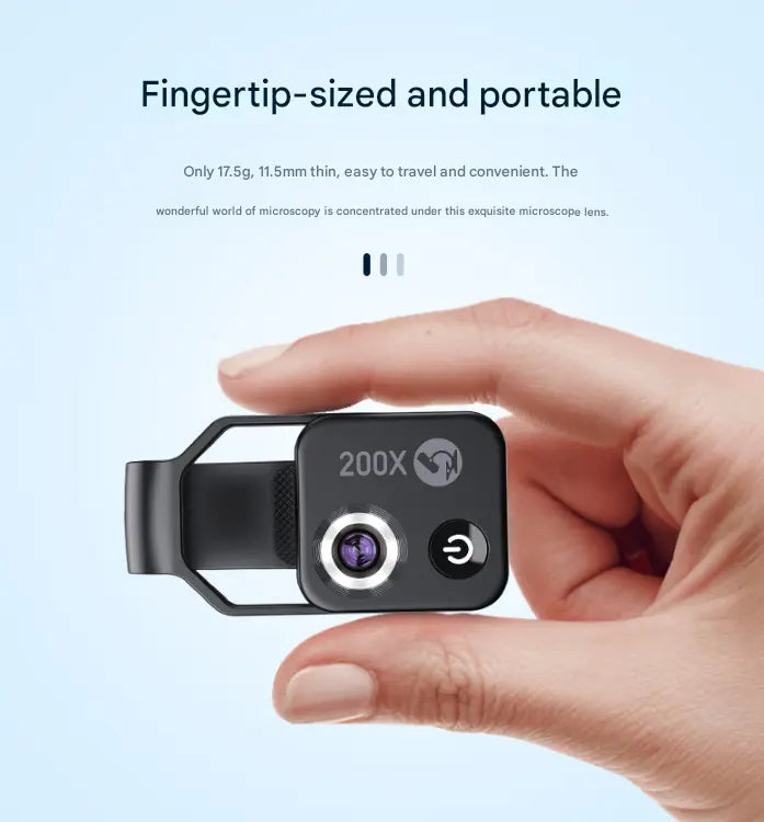 Black Portable 200X Clip-On Microscope Lens for Smartphone - HD Pocket Magnifier with CPL Filter and LED Light(excluding mobile phones) Wholesale Hub