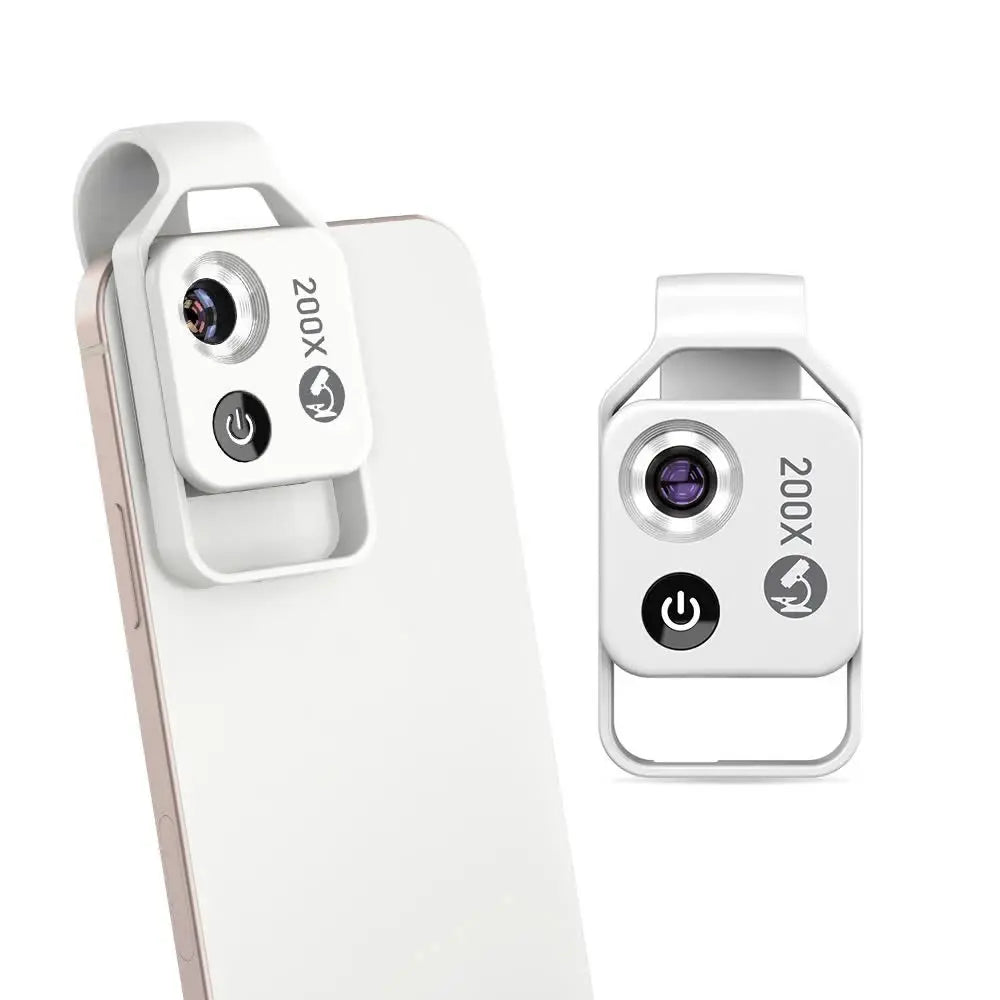 White Portable 200X Clip-On Microscope Lens for Smartphone - HD Pocket Magnifier with CPL Filter and LED Light(excluding mobile phones) Wholesale Hub