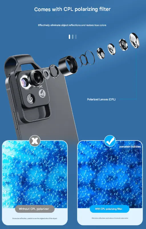White Portable 200X Clip-On Microscope Lens for Smartphone - HD Pocket Magnifier with CPL Filter and LED Light(excluding mobile phones) Wholesale Hub