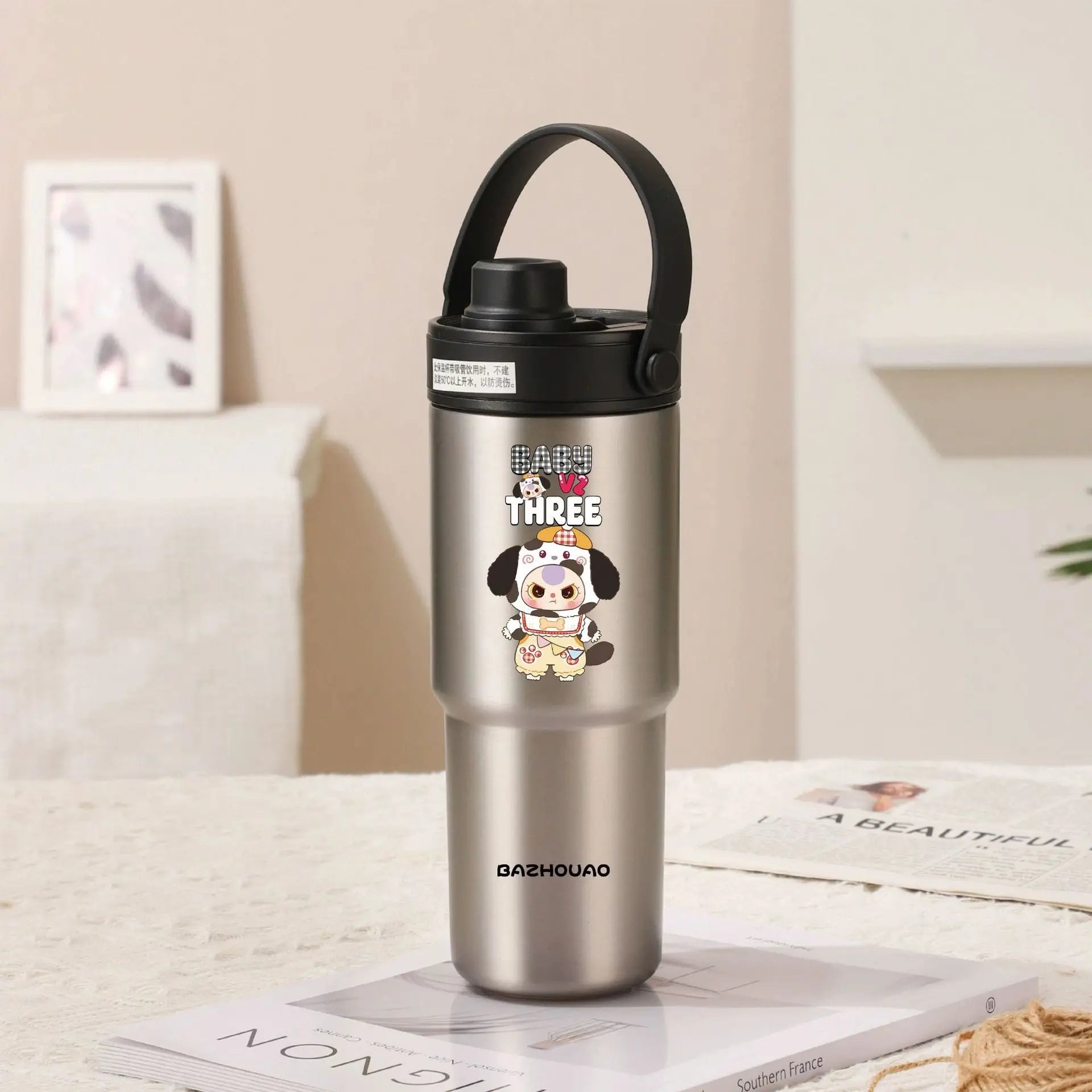 Silver - Baby 3 30oz Ceramic-Lined Insulated Tumbler with Handle, 735ml Stainless Steel Travel Mug Wholesale Hub