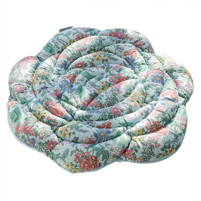 Blue Rose Pattern Pure Cotton Chair Cushion - Thickened 50x50cm Office Sofa Pad Wholesale Hub