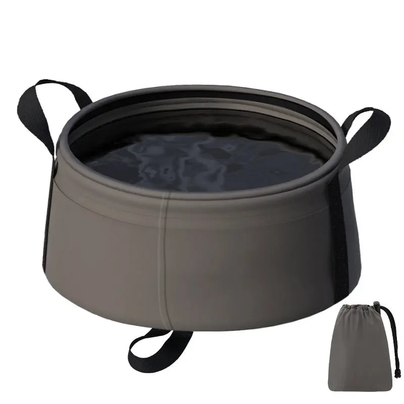 2PCS Dark Khaki 8.5L Portable Folding Water Basin - Collapsible Bucket with Carry Bag for Camping & Travel Wholesale Hub