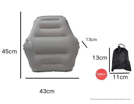 Grey Ultralight Inflatable Lumbar Support Pillow - Portable Ergonomic Back Cushion for Travel, Office & Car Wholesale Hub