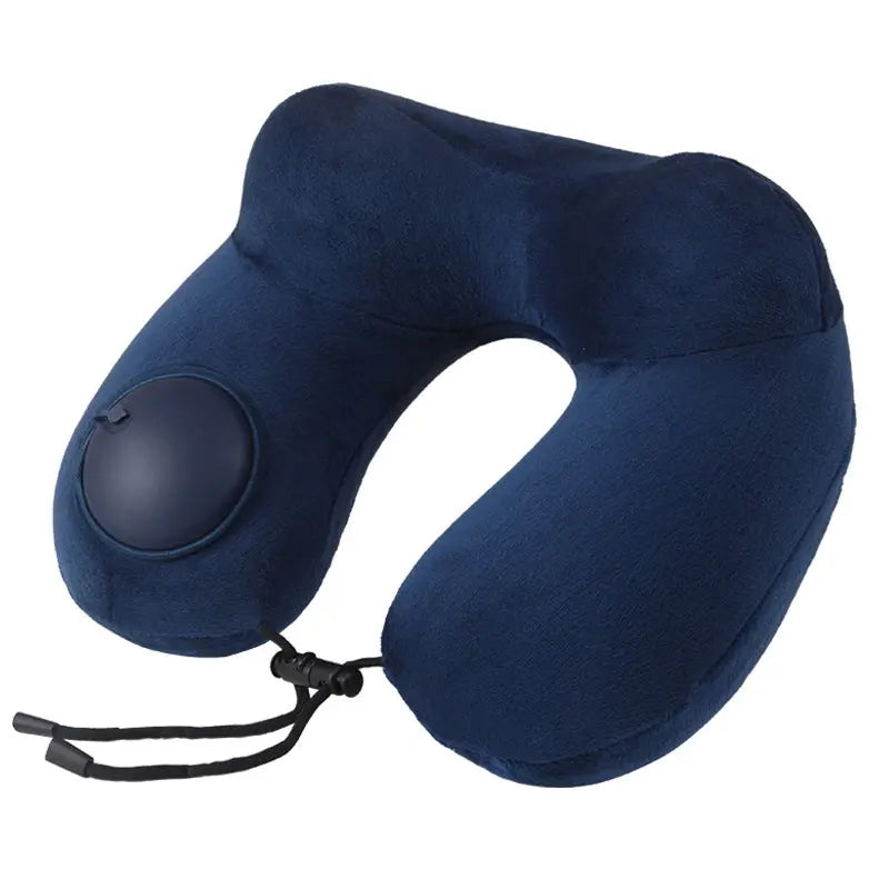 Nevy Blue Press-to-Inflate Travel Neck Pillow - Ergonomic U-Shaped Cushion for Airplane and Car Wholesale Hub