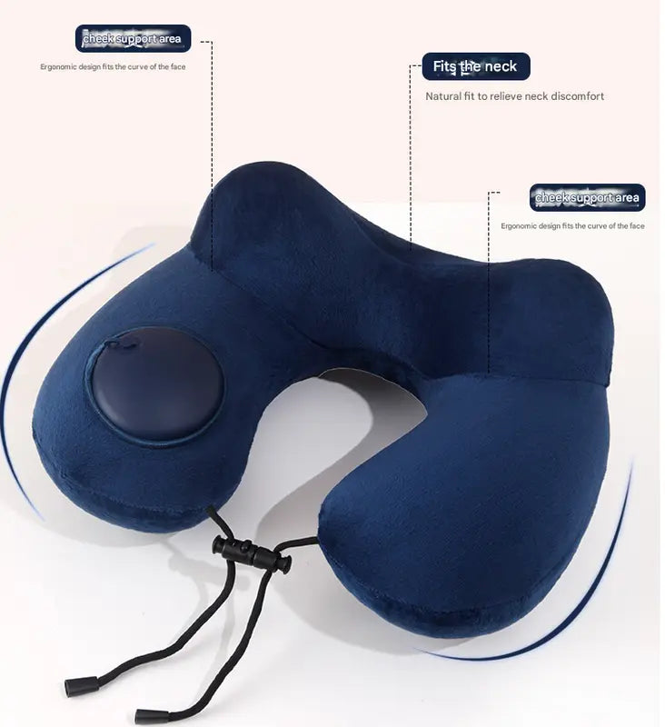 Nevy Blue Press-to-Inflate Travel Neck Pillow - Ergonomic U-Shaped Cushion for Airplane and Car Wholesale Hub
