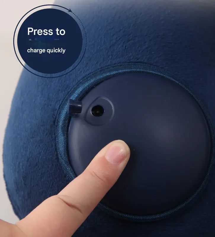 Black Press-to-Inflate Travel Neck Pillow - Ergonomic U-Shaped Cushion for Airplane and Car Wholesale Hub