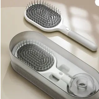 White Premium Self-Cleaning Hair Brush Set with Stand - Anti-Static Detangling & Scalp Massage Paddle Brush Wholesale Hub