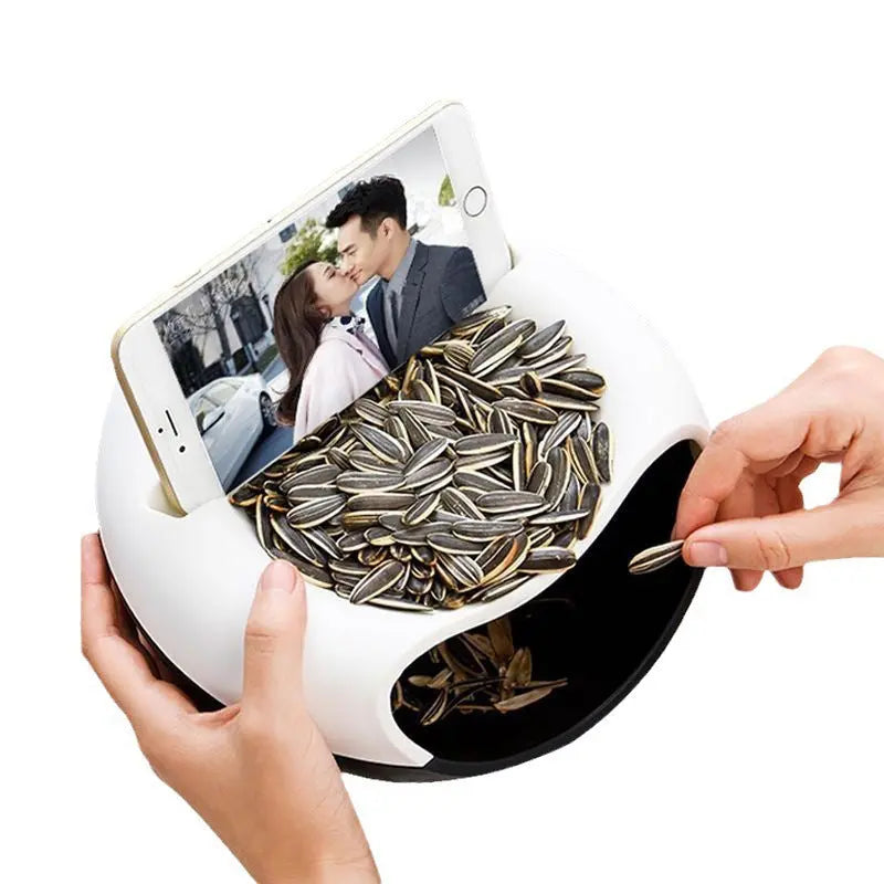 Pink Creative Lazy Snack Bowl with Phone Holder - Dual-Layer Dish for Nuts & Seeds Wholesale Hub