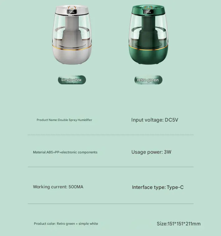 Green 3.5L Smart Cool Mist Humidifier with Dual Nozzle & Digital Display - Ultra-Quiet Air Purifier for Bedroom and Office Wholesale Hub