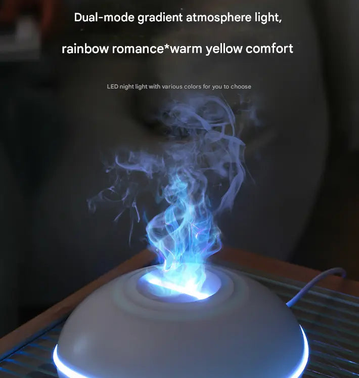 White Mini USB Aromatherapy Diffuser with Flame Projection - Portable Humidifier for Home and Car Use Wholesale Hub
