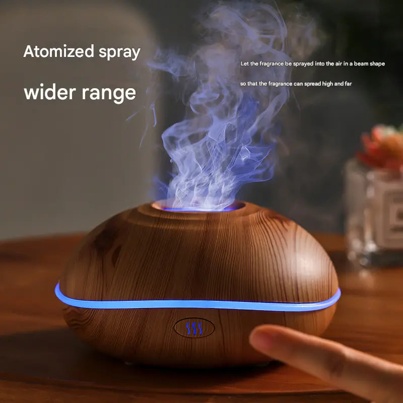 Wood grain Mini USB Aromatherapy Diffuser with Flame Projection - Portable Humidifier for Home and Car Use Wholesale Hub