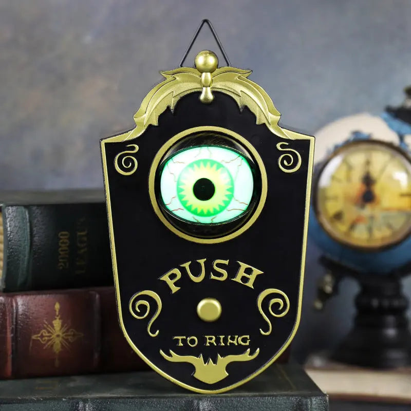 2-Piece Black Halloween Animated Eyeball Doorbell - Spooky Light-Up Prop with Scary Sounds for Party & Door Decoration Wholesale Hub
