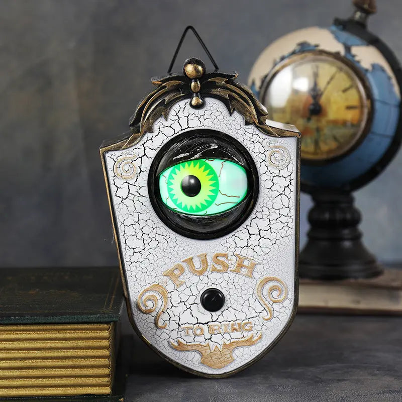 2-Piece White Halloween Animated Eyeball Doorbell - Spooky Light-Up Prop with Scary Sounds for Party & Door Decoration Wholesale Hub