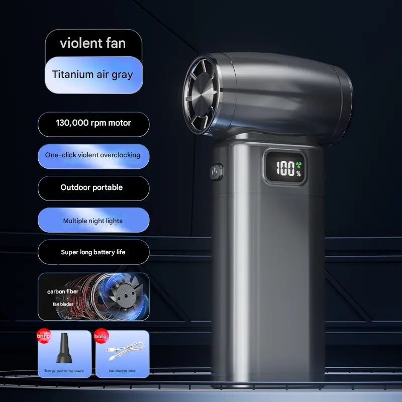 Black Portable High-Speed Turbo Fan & Air Duster - 130,000 RPM Brushless Motor, Rechargeable Blower Wholesale Hub