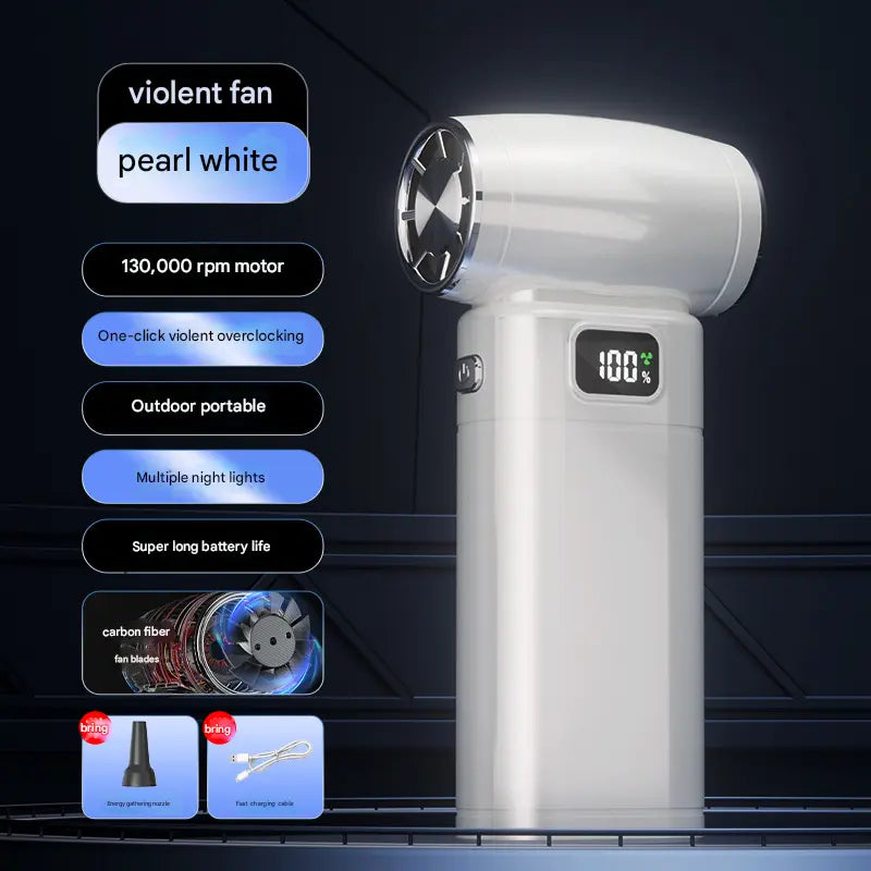 White Portable High-Speed Turbo Fan & Air Duster - 130,000 RPM Brushless Motor, Rechargeable Blower Wholesale Hub