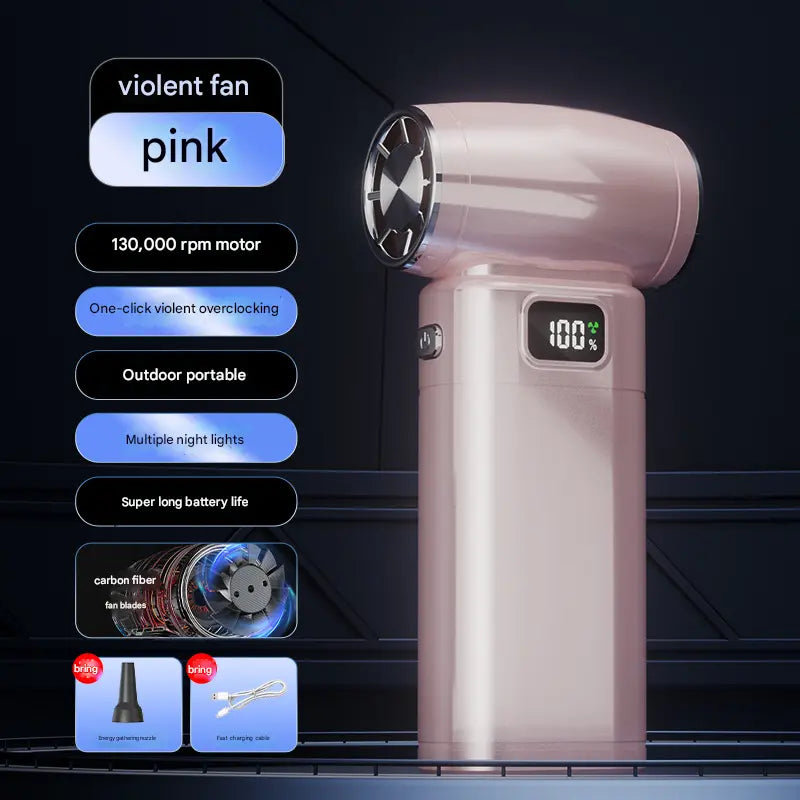 Pink Portable High-Speed Turbo Fan & Air Duster - 130,000 RPM Brushless Motor, Rechargeable Blower Wholesale Hub