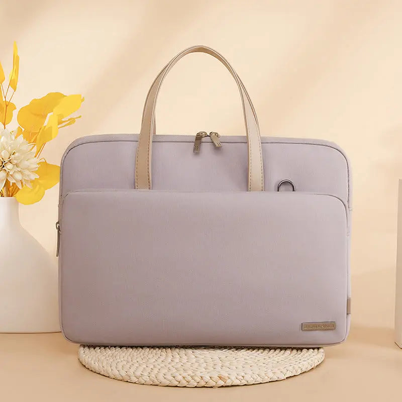 Beige Chic Padded Laptop Bag for 15.6-Inch Notebooks - Versatile Shoulder Briefcase with Trolley Strap Wholesale Hub