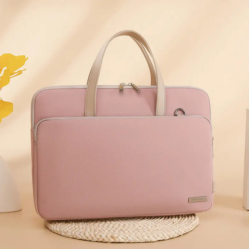 Pink Chic Padded Laptop Bag for 15.6-Inch Notebooks - Versatile Shoulder Briefcase with Trolley Strap Wholesale Hub