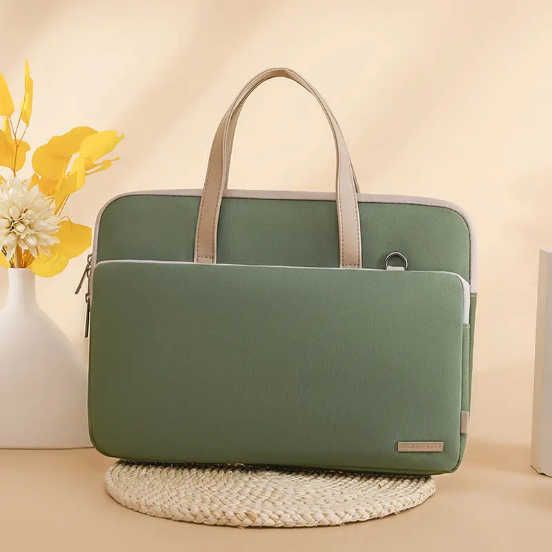 Green Chic Padded Laptop Bag for 15.6-Inch Notebooks - Versatile Shoulder Briefcase with Trolley Strap Wholesale Hub