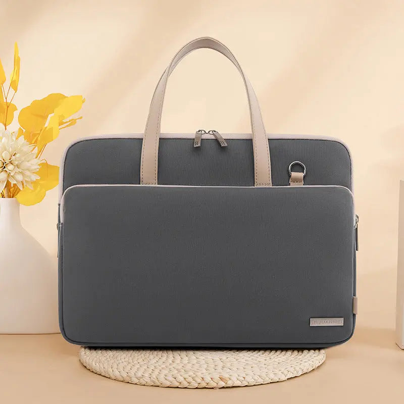 Grey Chic Padded Laptop Bag for 15.6-Inch Notebooks - Versatile Shoulder Briefcase with Trolley Strap Wholesale Hub