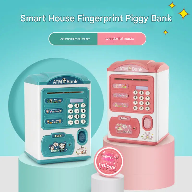 Blue panda Kids Smart ATM Piggy Bank - Automatic Bill Scroll, Password & Fingerprint Unlock with Fun Features Wholesale Hub