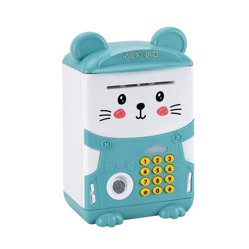 Blue Mouse Treasure Kids Smart ATM Piggy Bank - Automatic Bill Scroll, Password & Fingerprint Unlock with Fun Features Wholesale Hub