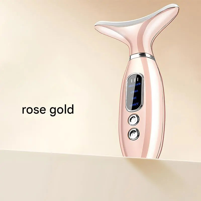 Multi-Functional Neck & Face Beauty Massager - Constant Heat, Ion Infusion & Sonic Vibration(gold) Wholesale Hub