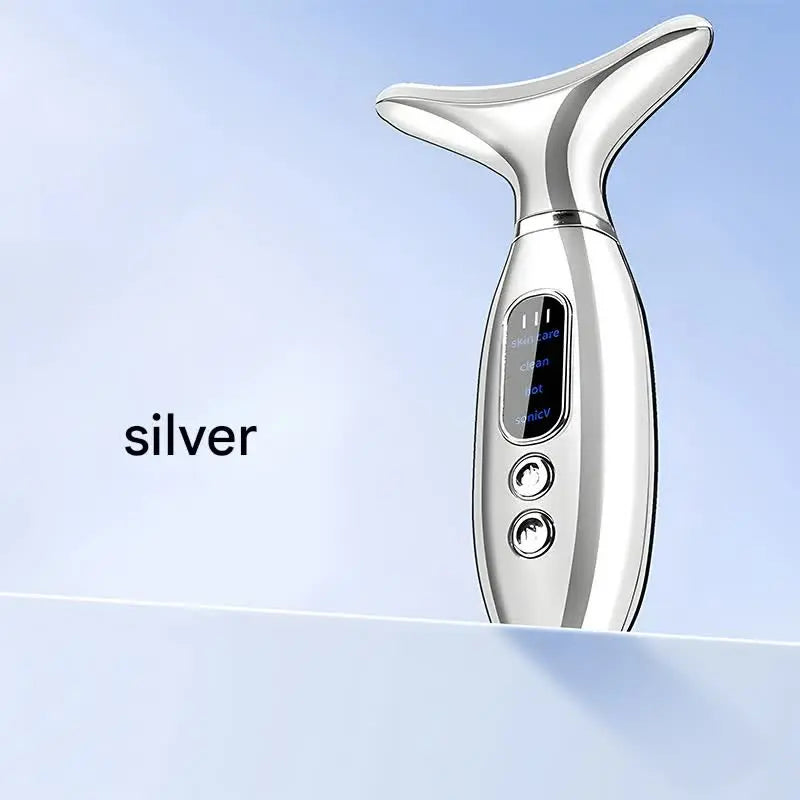 Multi-Functional Neck & Face Beauty Massager - Constant Heat, Ion Infusion & Sonic Vibration(silver) Wholesale Hub