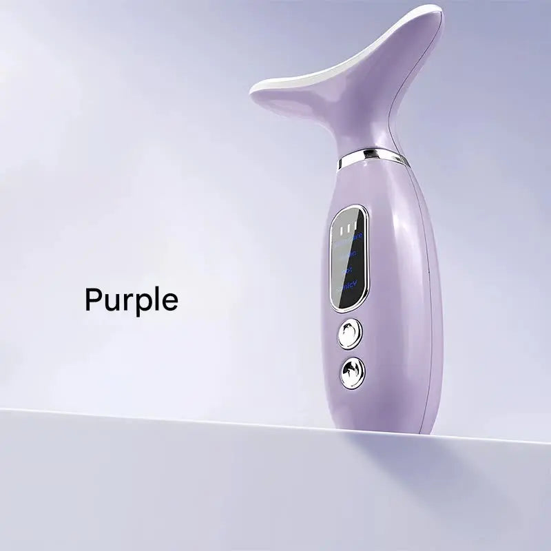 Multi-Functional Neck & Face Beauty Massager - Constant Heat, Ion Infusion & Sonic Vibration(purple) Wholesale Hub