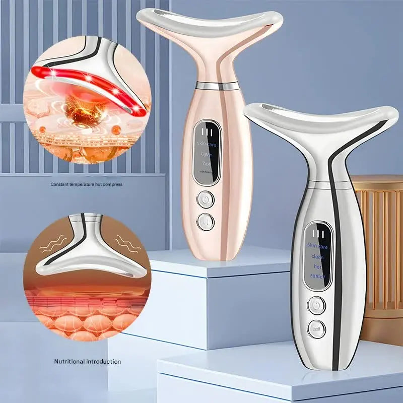 Multi-Functional Neck & Face Beauty Massager - Constant Heat, Ion Infusion & Sonic Vibration(purple) Wholesale Hub