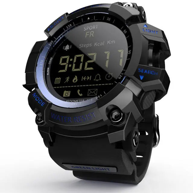 Rugged Sports Smartwatch - 50M Waterproof, 24H 3D Pedometer, Bluetooth Notifications & Long Battery Life(Black with blue text) Wholesale Hub