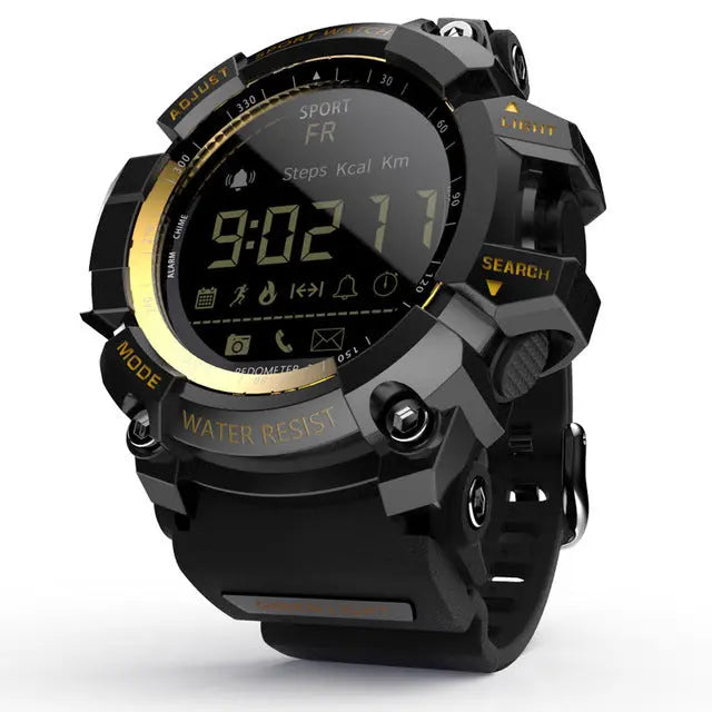 Rugged Sports Smartwatch - 50M Waterproof, 24H 3D Pedometer, Bluetooth Notifications & Long Battery Life(Black with gold text) Wholesale Hub