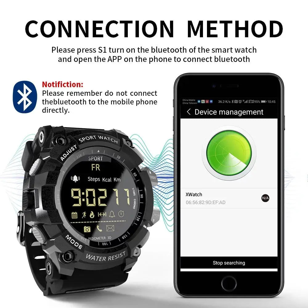 Rugged Sports Smartwatch - 50M Waterproof, 24H 3D Pedometer, Bluetooth Notifications & Long Battery Life(Black with gold text) Wholesale Hub