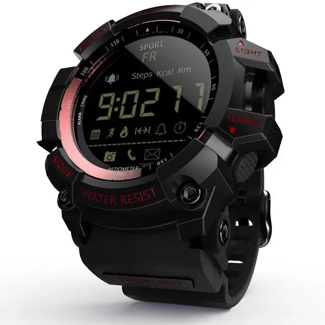 Rugged Sports Smartwatch - 50M Waterproof, 24H 3D Pedometer, Bluetooth Notifications & Long Battery Life(Black with red text) Wholesale Hub