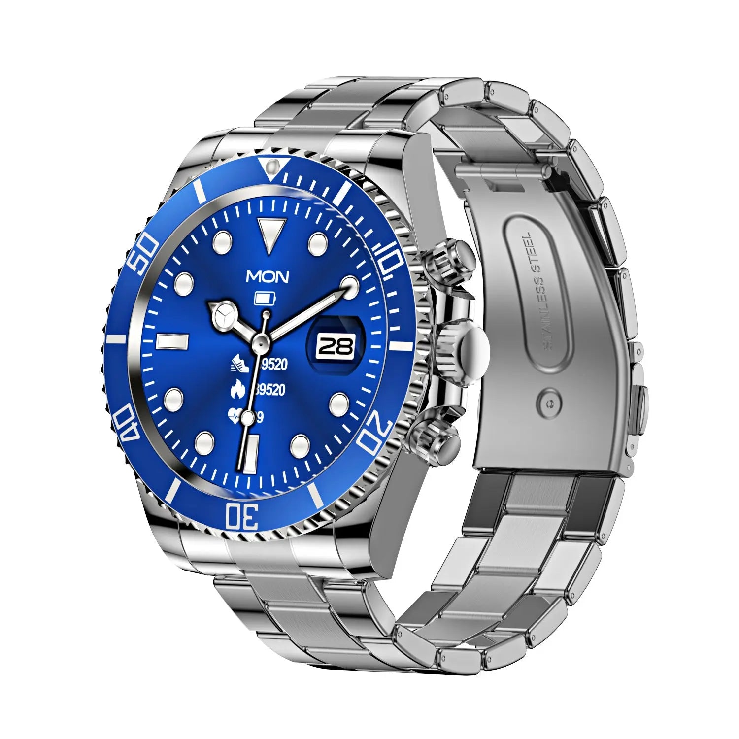 Classic Stainless Steel Smartwatch with Rotating Timer Bezel, Bluetooth Calling & Luminous Display(blue) Wholesale Hub