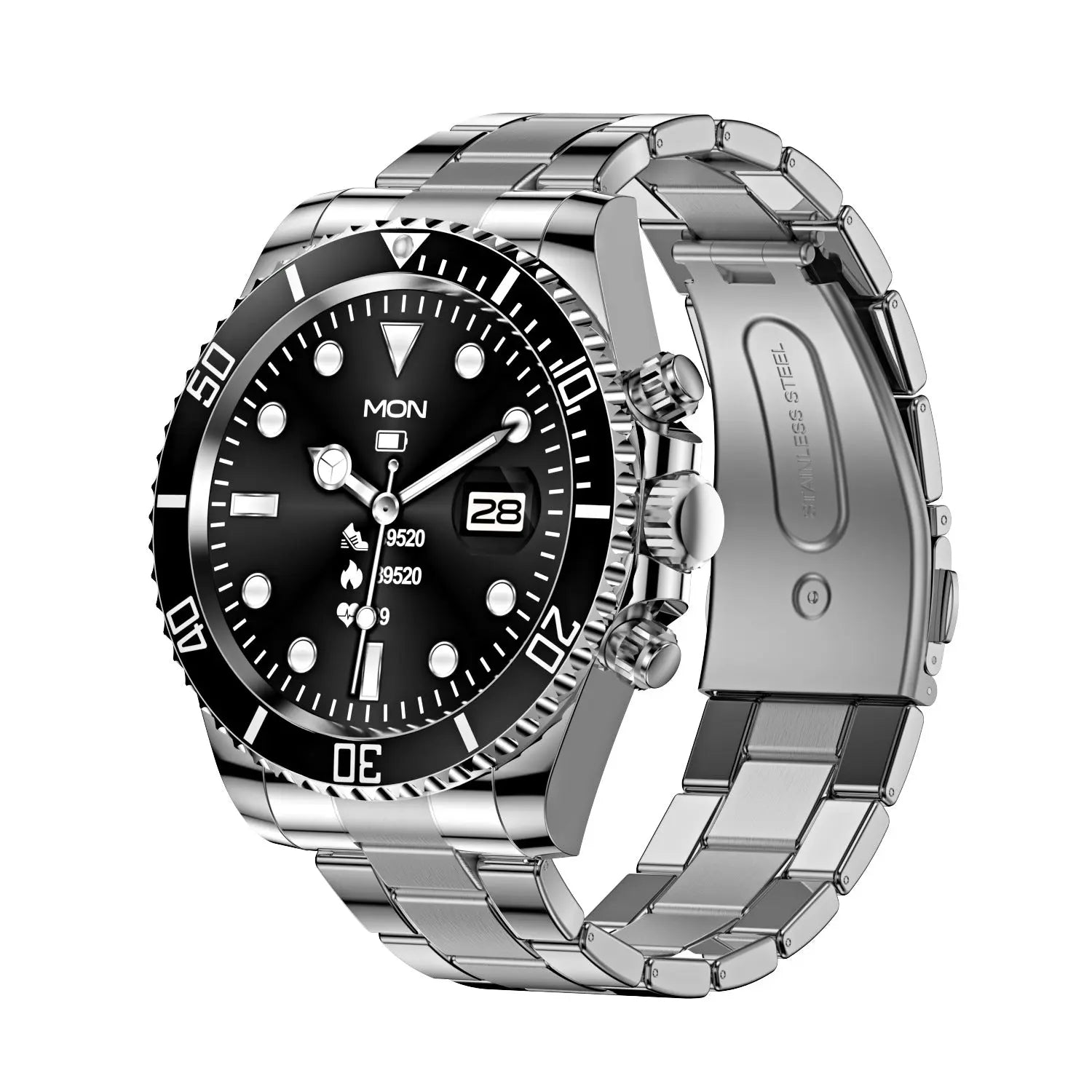 Classic Stainless Steel Smartwatch with Rotating Timer Bezel, Bluetooth Calling & Luminous Display(black) Wholesale Hub