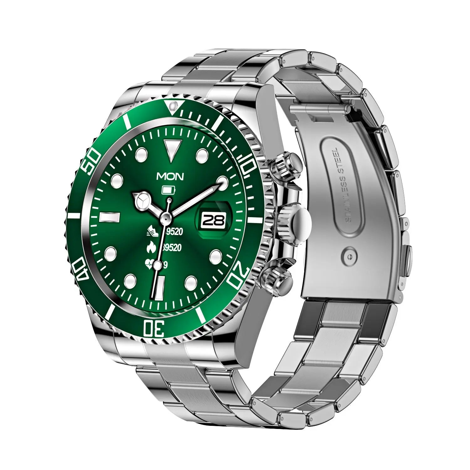 Classic Stainless Steel Smartwatch with Rotating Timer Bezel, Bluetooth Calling & Luminous Display(green) Wholesale Hub