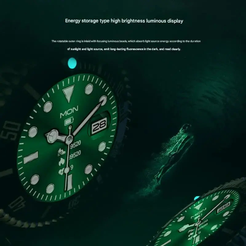 Classic Stainless Steel Smartwatch with Rotating Timer Bezel, Bluetooth Calling & Luminous Display(green) Wholesale Hub