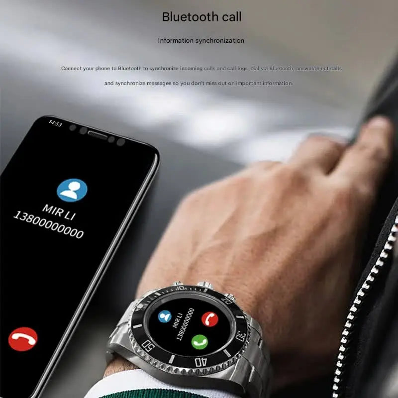Classic Stainless Steel Smartwatch with Rotating Timer Bezel, Bluetooth Calling & Luminous Display(blue and black) Wholesale Hub