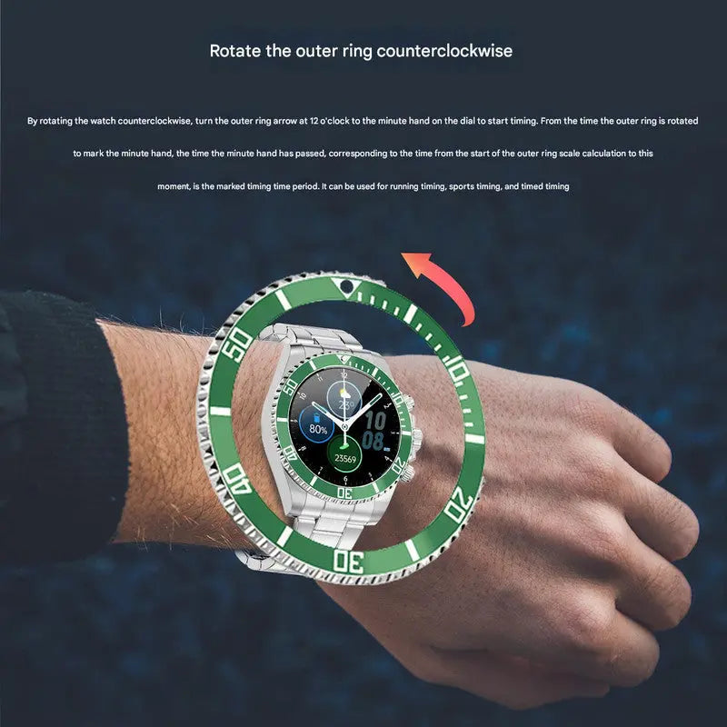 Classic Stainless Steel Smartwatch with Rotating Timer Bezel, Bluetooth Calling & Luminous Display(blue and red) Wholesale Hub
