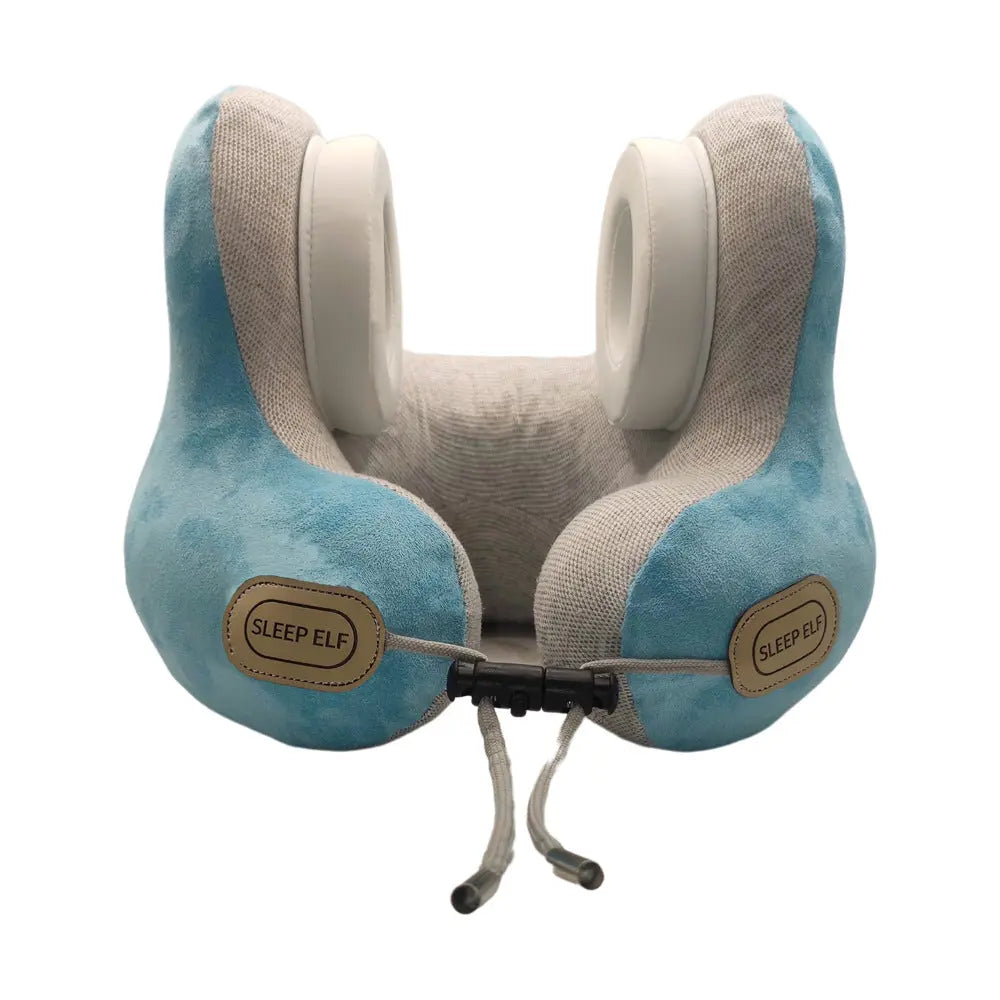 Smart Neck Pillow with Dual Noise Reduction, HIFI Bluetooth Music & Graphene Heating - Sleep Elf" Travel Pillow(Lake blue)" Wholesale Hub