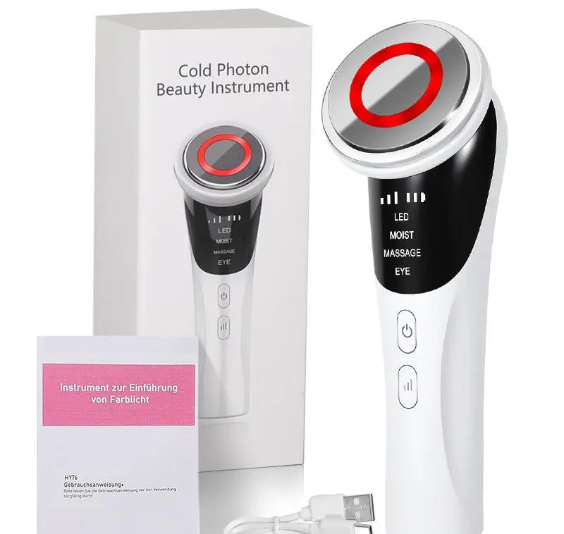 White Multifunctional Facial Beauty Wand with LED Photon Therapy, Hot Compress & Sonic Vibration(White) Wholesale Hub
