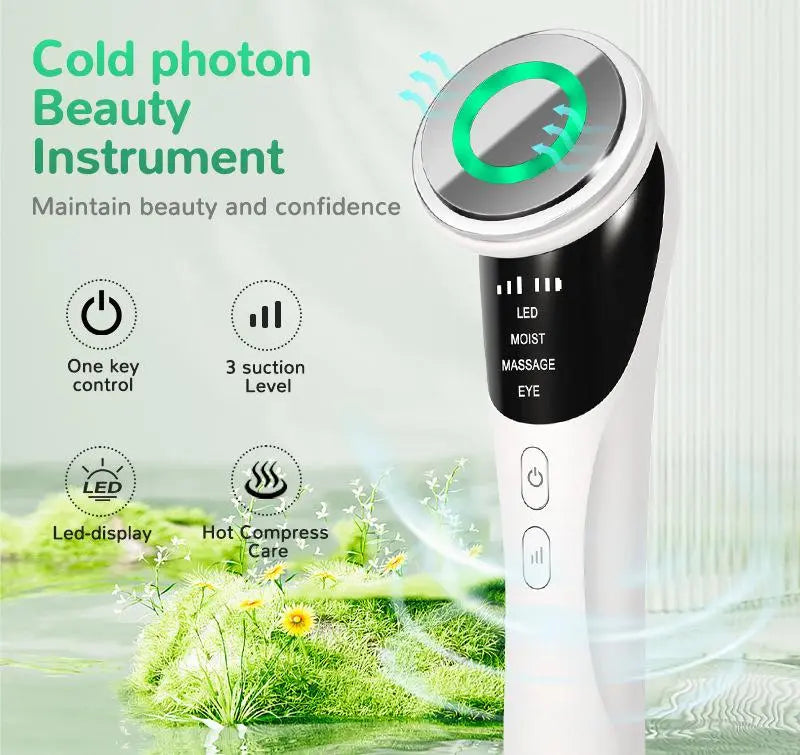 White Multifunctional Facial Beauty Wand with LED Photon Therapy, Hot Compress & Sonic Vibration(White) Wholesale Hub