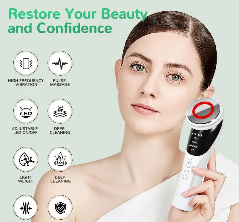 White Multifunctional Facial Beauty Wand with LED Photon Therapy, Hot Compress & Sonic Vibration(White) Wholesale Hub