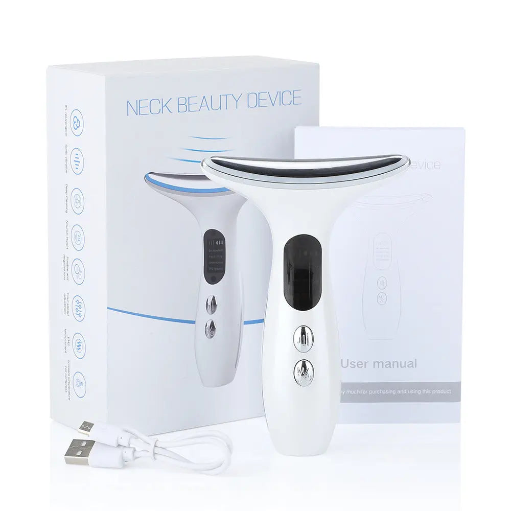 Multi-Function Neck & Face Beauty Device - 4-in-1 LED Light Therapy, EMS Lifting & Anti-Wrinkle Massager(White) Wholesale Hub