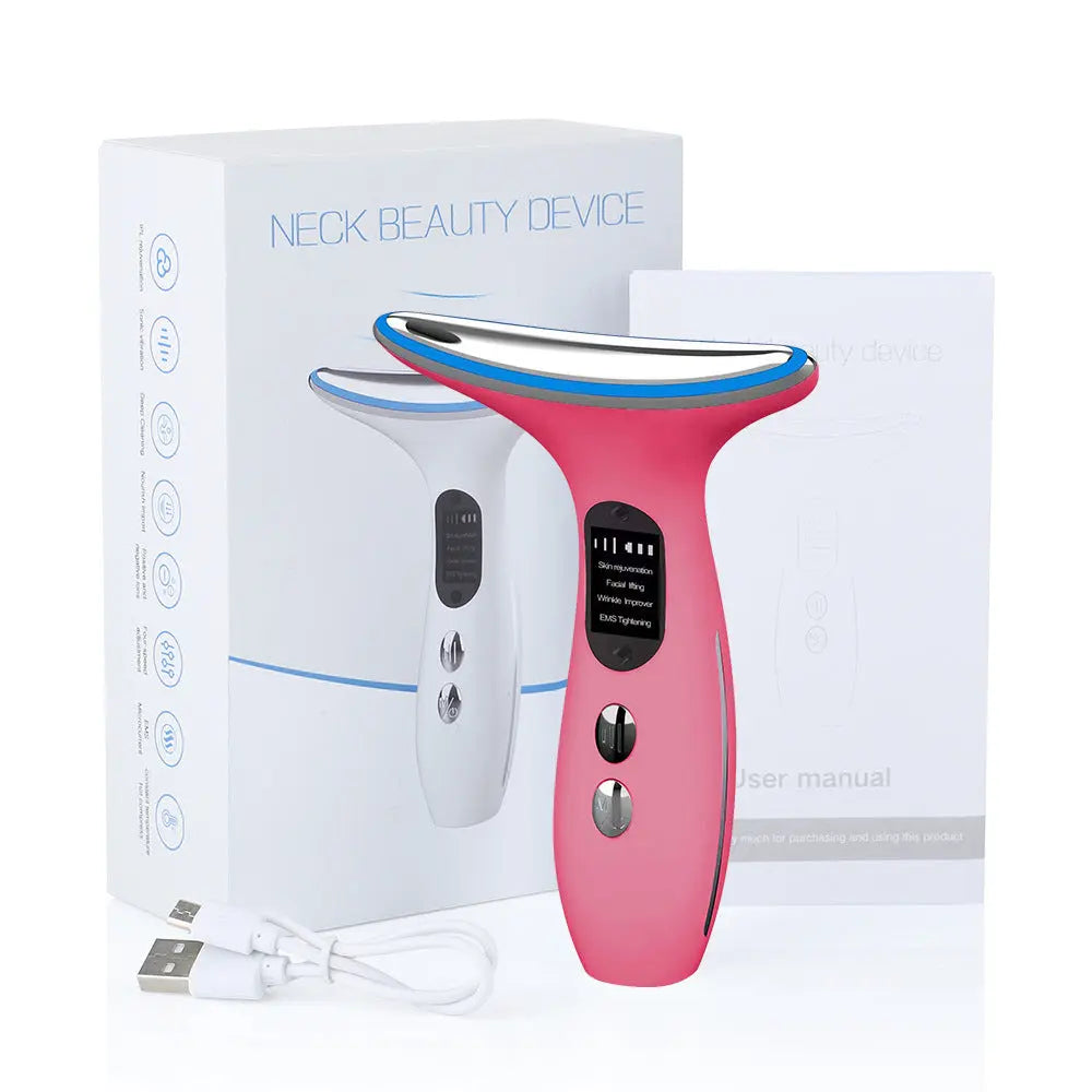 Multi-Function Neck & Face Beauty Device - 4-in-1 LED Light Therapy, EMS Lifting & Anti-Wrinkle Massager(pink) Wholesale Hub