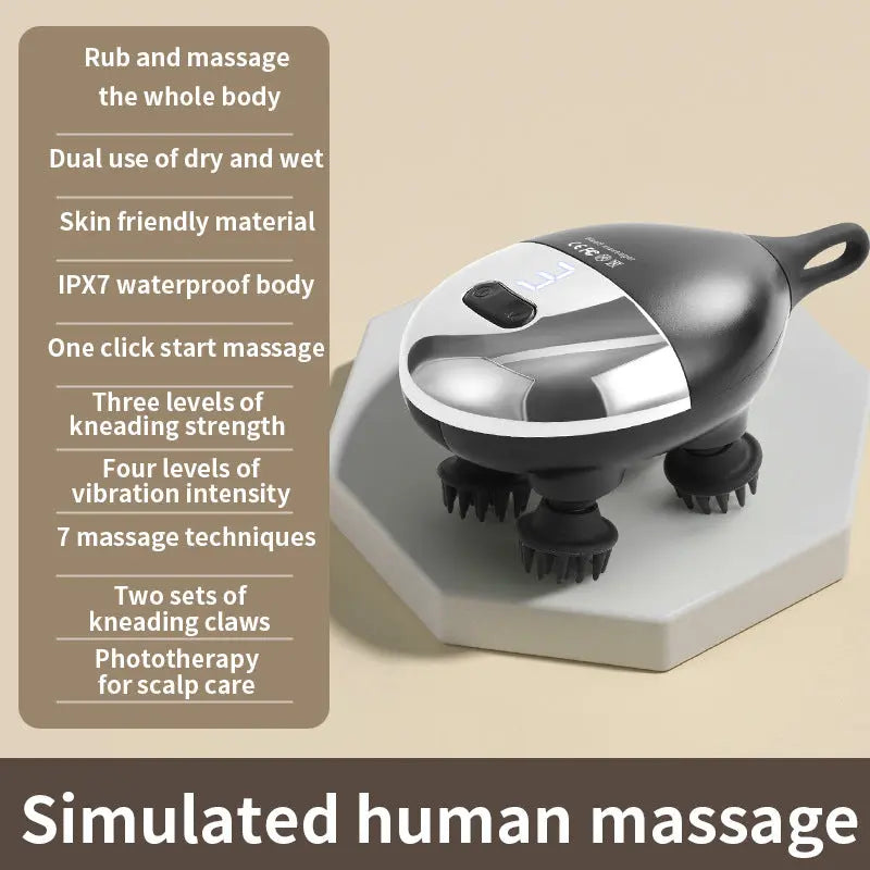 Intelligent 3D Electric Head & Scalp Massager - 7 Massage Techniques, IPX7 Waterproof, Rechargeable(black) Wholesale Hub