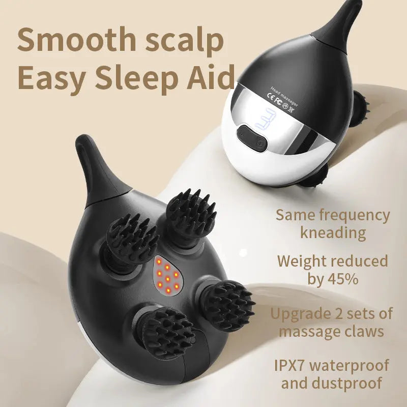 Intelligent 3D Electric Head & Scalp Massager - 7 Massage Techniques, IPX7 Waterproof, Rechargeable(black) Wholesale Hub