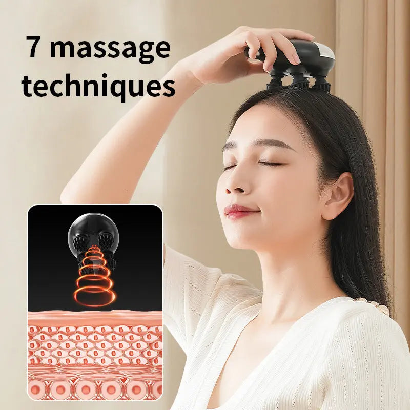 Intelligent 3D Electric Head & Scalp Massager - 7 Massage Techniques, IPX7 Waterproof, Rechargeable(black) Wholesale Hub